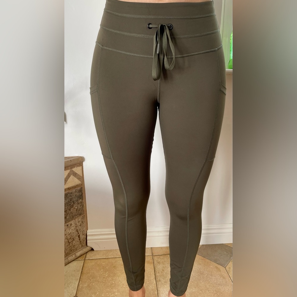 Popflex Cargo Legging with Pockets - Drawstrings in Olive Green